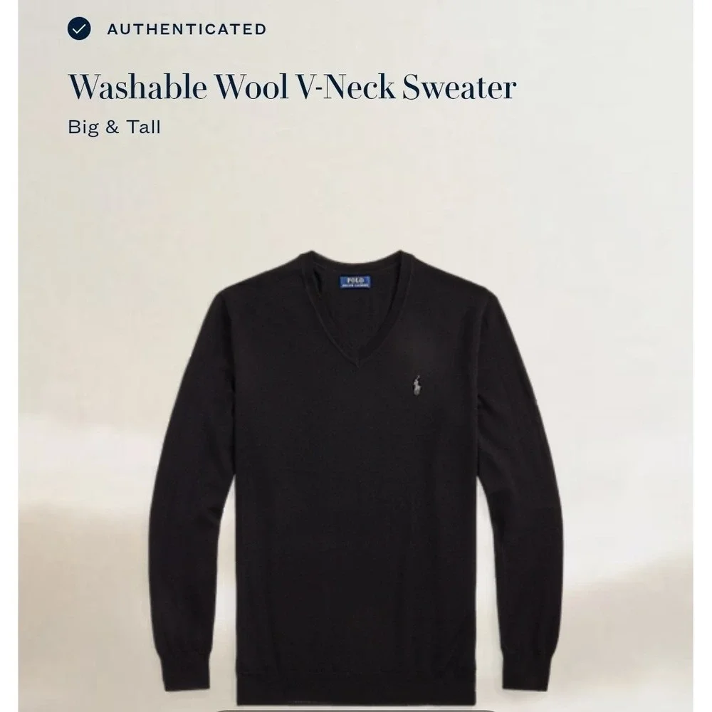 Polo Ralph Lauren Black Merino Wool V Neck Sweater Men Big & Tall Size 4XLT NWT